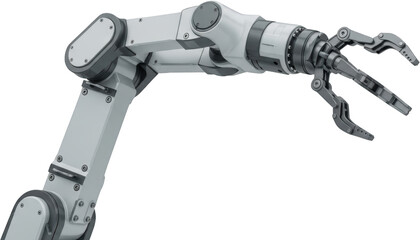 Industrial robotic arm with articulated joints and gripper high tech machine manufacturing technology transparent background