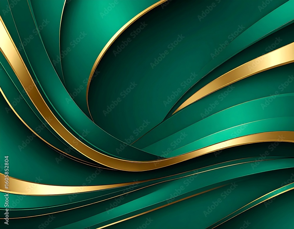Poster elegant emerald green and gold abstract waves create a luxurious modern backdrop or design element
