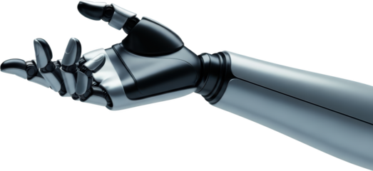 Detailed metallic robot hand extended with open fingers modern technology isolate futuristic