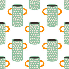Vector seamless pattern of ceramic vase with abstract design. Cartoon illustration isolated on a white background.