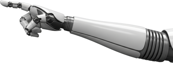 Robotic arm with finger pointing precision articulated limb technology with metallic joints isolate