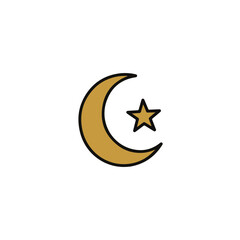 A golden crescent moon and a star symbol, simple and elegant.
