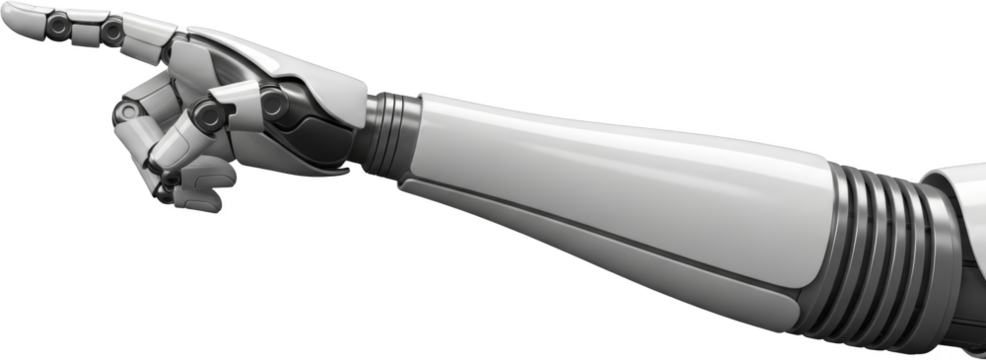 Robotic arm with finger pointing precision articulated limb technology with metallic joints isolate