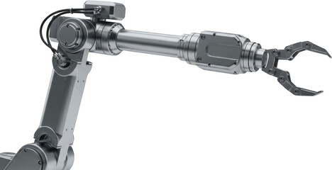 Robotic industrial arm with a gripper metallic construction and hydraulic connections robotic arm transparent background
