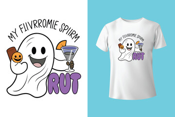 White women's cotton t-shirt halloween mockup with pumpkins, spiders and bats on black background. Design t shirt template, print presentation mock up. Top view flat lay.