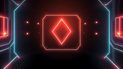 Naklejka premium Glowing geometric shapes float on a dark gradient, creating a futuristic sci-fi ambiance.