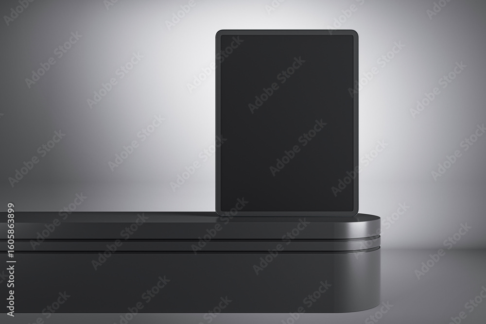 Fototapete a modern tablet mockup with a blank screen placed on a dark platform with a dark background, illustr