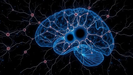 A neural network resembling a galaxy, damaged synapses creating memory-warping voids.
