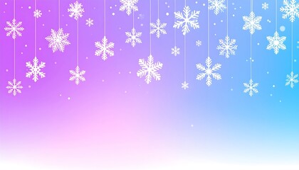 Pastel Winter Wonderland: Gradient Sky with Dangling Snowflakes Background Template