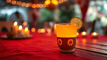 A traditional red-and-white rosette pinned on linen, glowing under golden sunlight during Peru's Independence Day celebration.