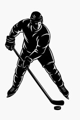 Obraz premium Hockey Player Silhouette with Stick and Puck