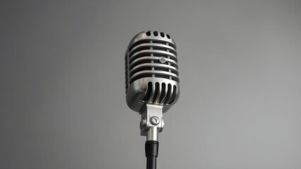 Vintage Microphone on Light Grey Background with Metallic Details