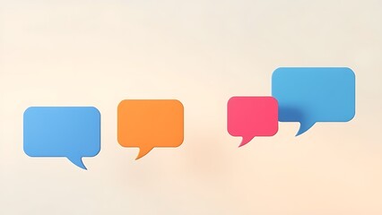 Modern feedback concept with floating speech bubble shapes on a soft gradient background.