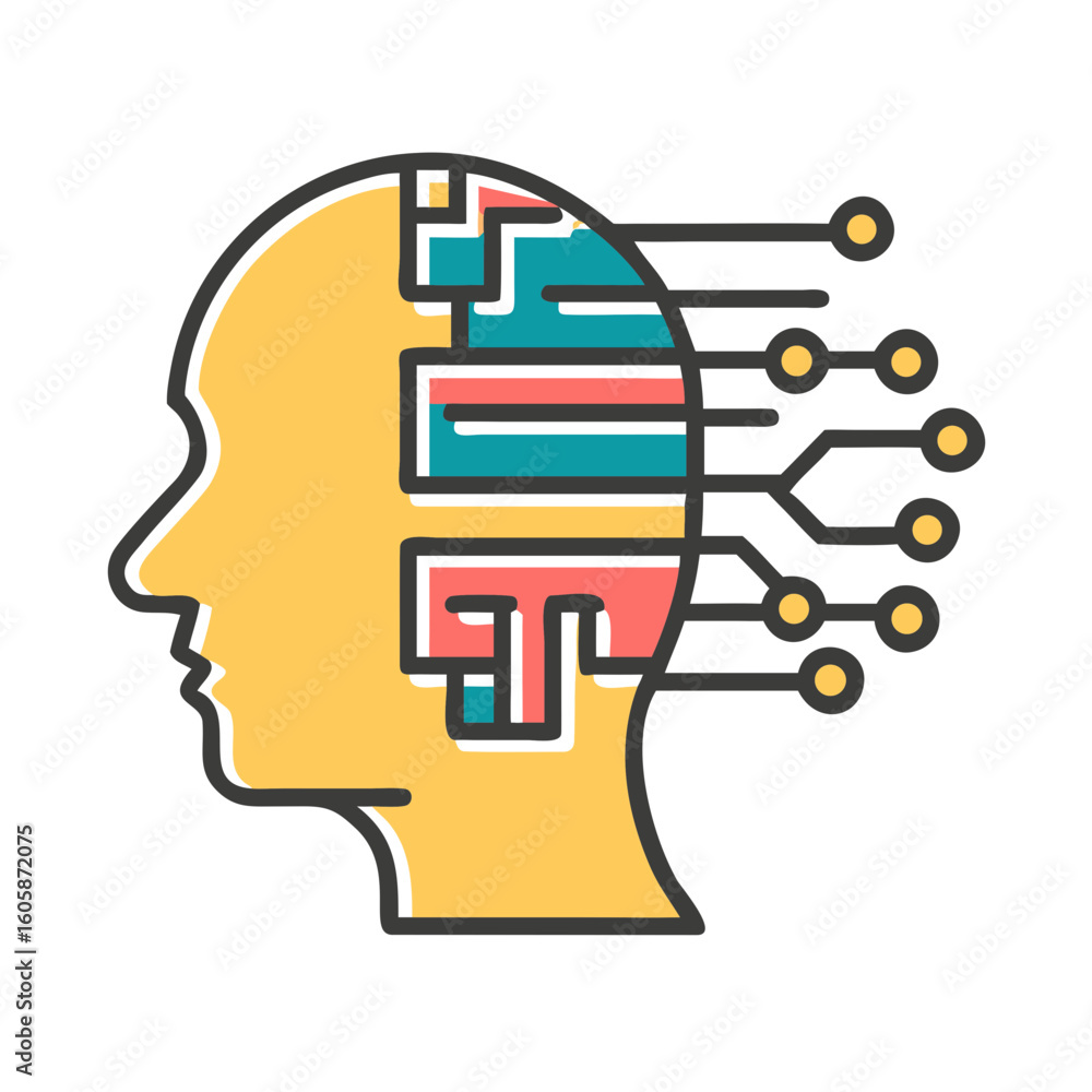Poster silhouette of an ai head featuring intricate circuit patterns symbolizing technology and innovation