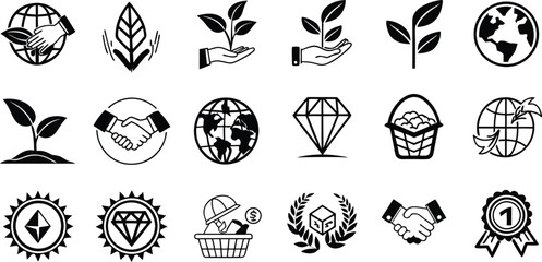 Set of black vector silhouettes of trees and plants icons collection for travel holiday design