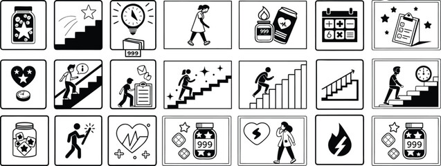 Set of black and white vector icons showing different country people silhouettes and business figures