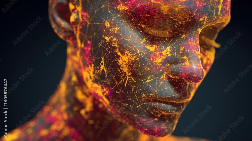 Aufkleber heatmap visualization spreading across a digital face model representing rising body temperature and