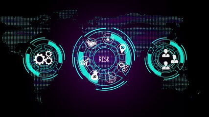  Digital risk interface with futuristic HUD animation. Global business payment system and financial technology dashboard. Blockchain wallet visualization for secure digital transactions. Virtual wal - Powered by Adobe