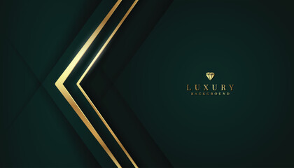 Dark Green luxury background with golden lines curve and glitter light effect. Elegant style vector design
