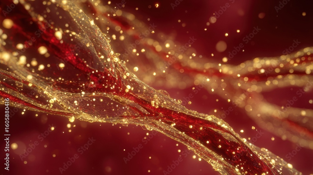 Aufkleber sequence showing dynamic formation of diffuse intravascular microclots glistening with golden hues a