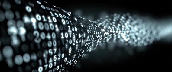 Anamorphic video binary code on black background. Perfect for projects related to technology  - Powered by Adobe