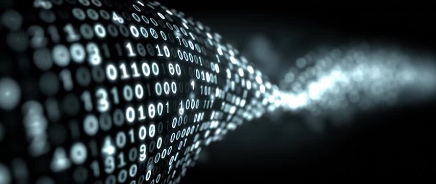 Anamorphic video binary code on black background. Perfect for projects related to technology 
