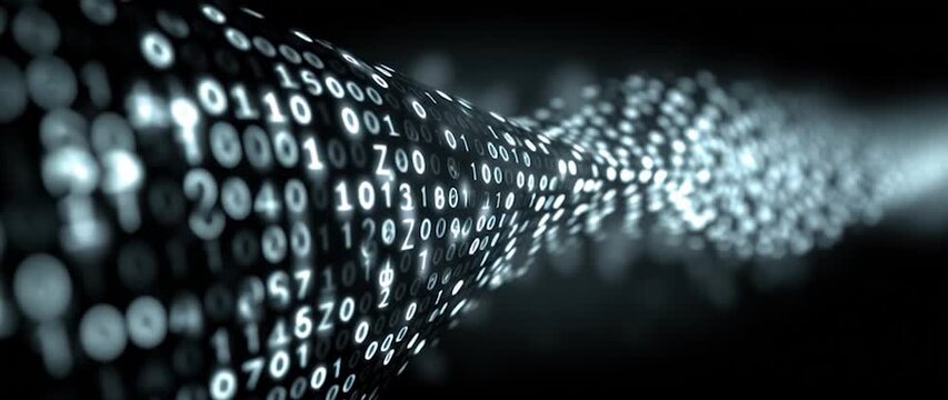 Anamorphic video binary code on black background. Perfect for projects related to technology 