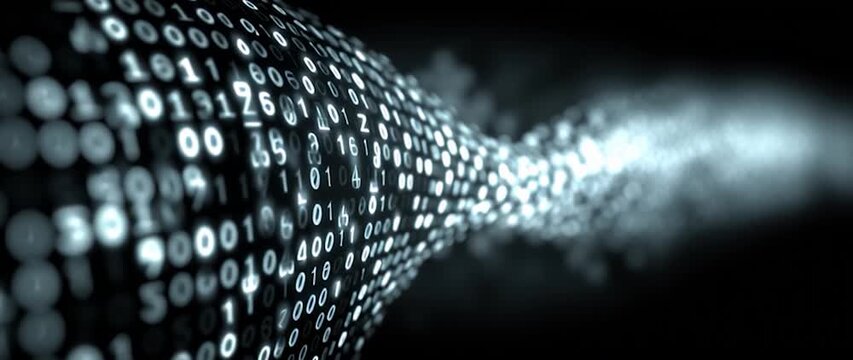 Anamorphic video binary code on black background. Perfect for projects related to technology 