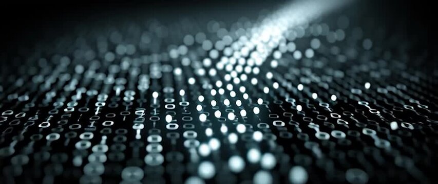 Anamorphic video binary code on black background. Perfect for projects related to technology 