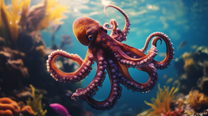 Obraz premium An underwater photo of an octopus, showcasing its marine environment.
