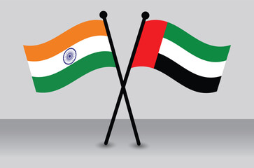 India and UAE Flags Crossed, Representing International Relations.