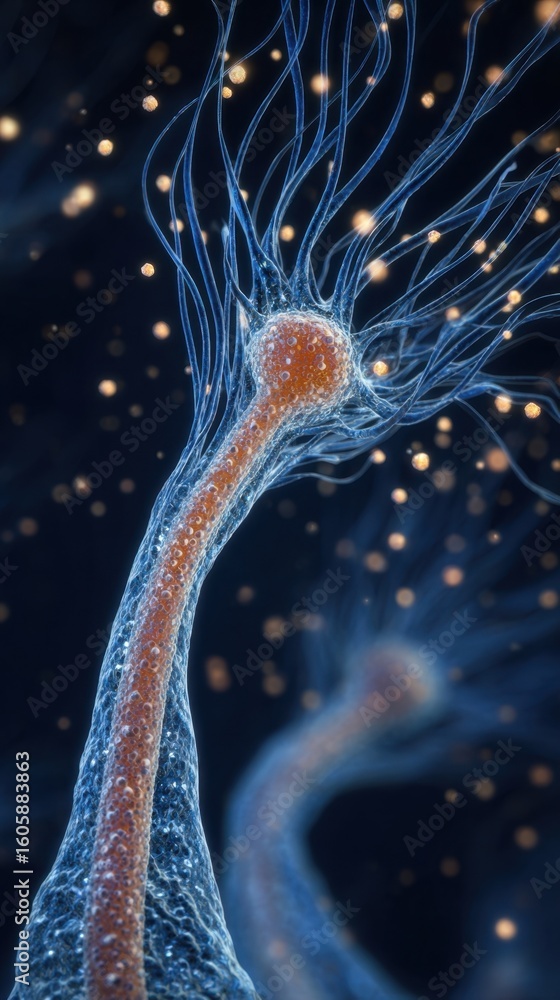 Poster detailed microscopic image of cilia structure failing to beat properly emphasizing cellular dysfunct