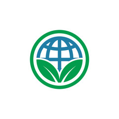 A blue globe icon with green hands embracing it in a modern, clean design. A powerful representation of conservation, environmental responsibility, and earth protection. Ideal for NGOs, renewable ener