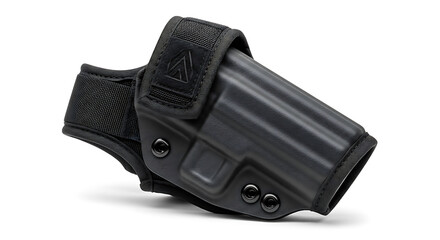 A black leg holster designed for secure firearm concealment and tactical use.