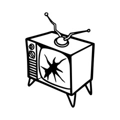broken retro tv with cracked screen