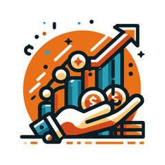 Business growth chart with upward arrow on white background