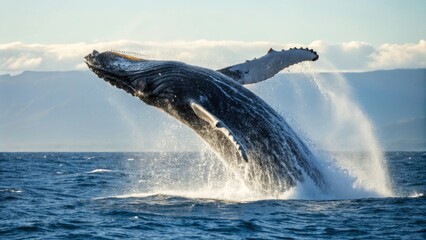 Naklejka premium Majestic Humpback Whale Breaching in Sparkling Ocean Waters