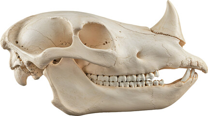 Detailed Side View of a Rhinoceros Skull Showing Teeth and Horn.