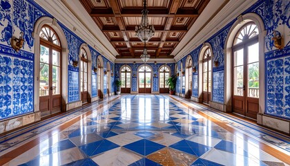 Fototapeta premium Grand hall with intricate tilework and high ceilings