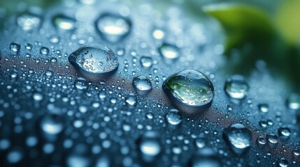 Water Droplets Cling to Green Leaf Surface in Macro Photography