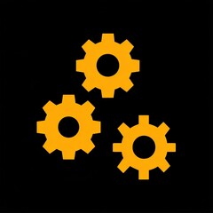 Three golden gears symbolizing processes, technology, and industry on a black background