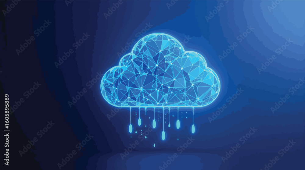 Poster abstract cloud computing illustration of a geometric design showing connectivity and digital storage