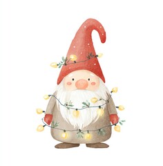 Fototapeta premium Cute Christmas Gnome with String Lights