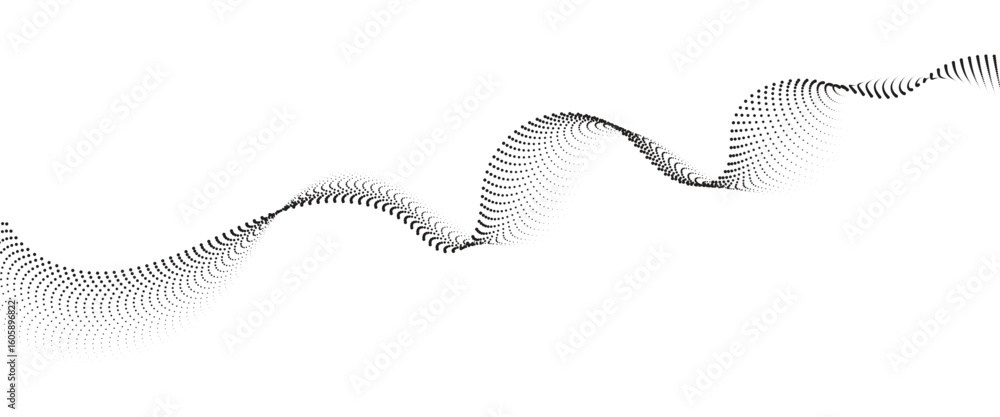 Poster flowing dot wave halftone gradient pattern on transparent background