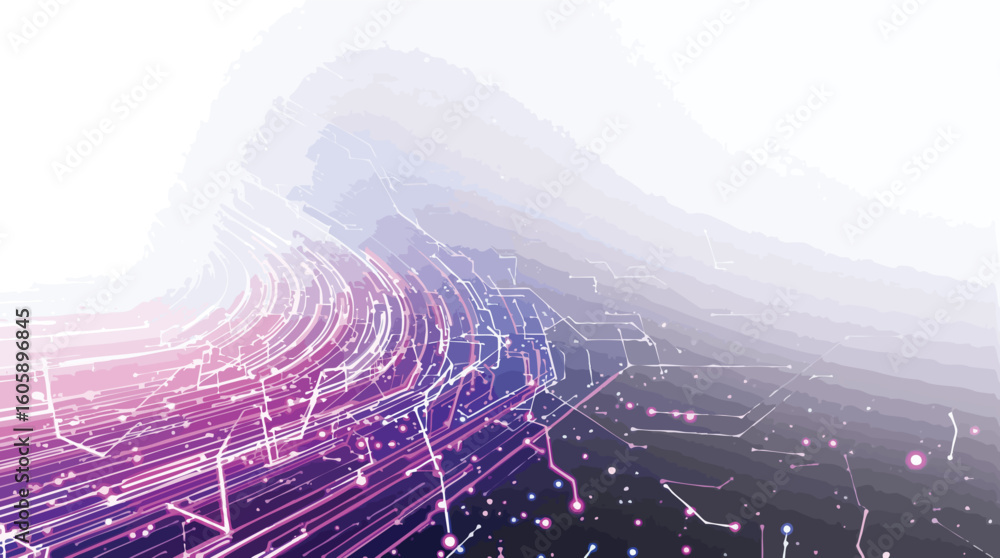 Poster abstract digital illustration depicting data flow circuitry and modern technology concepts.