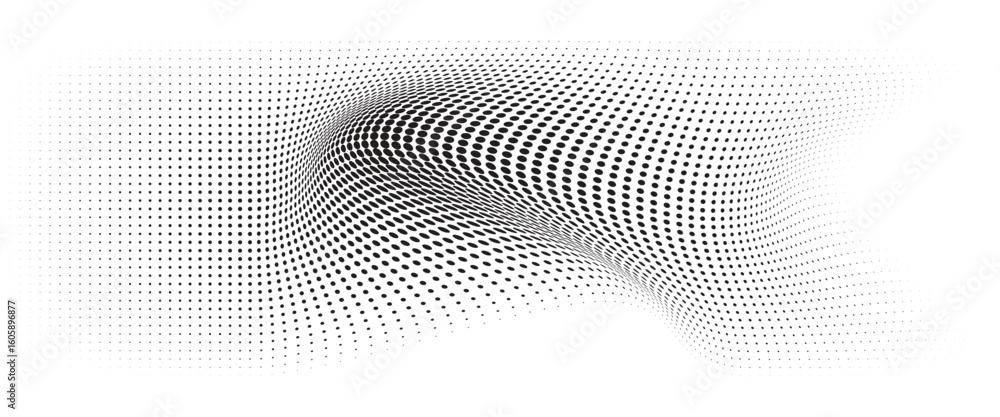 Poster flowing wave dot halftone pattern: curve gradient shape on transparent background. suitable for ai, 
