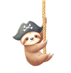 Cute Sloth Pirate Climbing a Rope