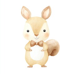 Cute Watercolor Squirrel with Bow Tie