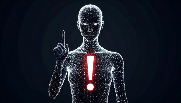 Digital woman points to exclamation
