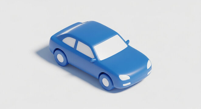 Blue 3D render of a simple car on a white background minimalist vehicle icon